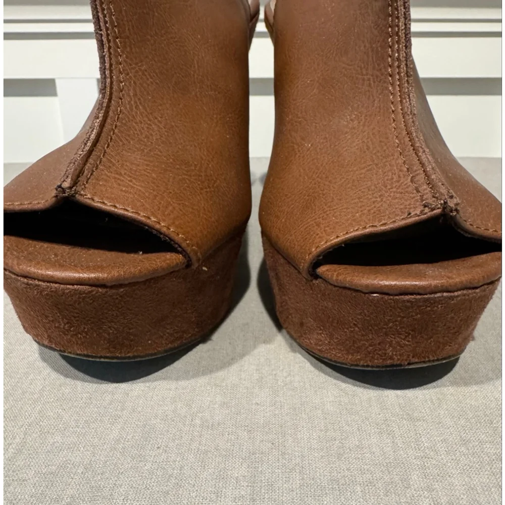 Women's BRASH Brown platform Wedge slingback Sandals Size 10